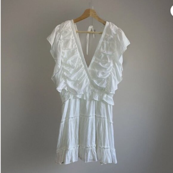 Pookie & Sebastian Dresses & Skirts - Pookie & Sebastian Women's White Tiered Ruffle Dress Crossover Front Graduation